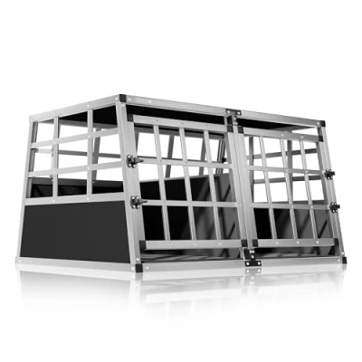 Image of CADOCA® Cat &amp; Dog Travel Crate For Car Animal Carrier Transport Box Cage Robust, Lockable, Aluminium Pet Trunk Boot 89x70x51cm Extra Large