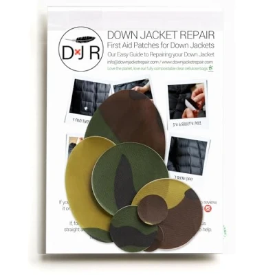 Image of Down Jacket Repair Patches: Easy to Use, Pre Cut, Self Adhesive, Waterproof, Tear Resistant Ripstop Nylon Fabric for Repairing Clothing, Sleeping Bags, Tents, Outdoor Gear Camo