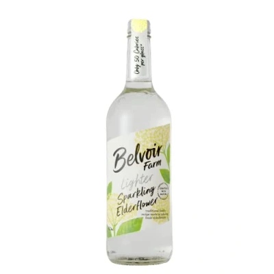 Image of Belvoir Farm Lighter Sparkling Elderflower Hand Picked Elderflowers 30% Less Sugar only 50 Calories 100% Natural Ingredients Suitable for Vegetarians &amp; Vegans 6 x 750ml Bottles