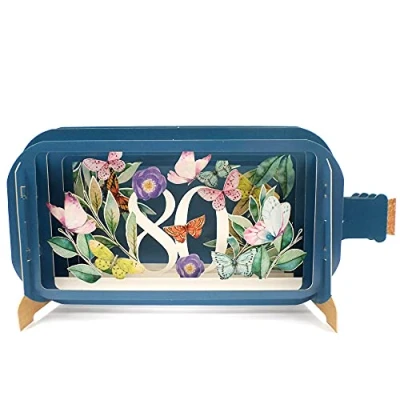 Image of Message in A Bottle Flowers 80th Pop Up Birthday Greeting Card by Alljoy Cards MIB109