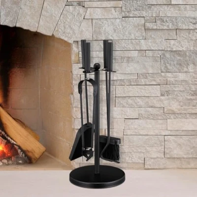 Image of Homezone® Fireplace Companion Set Brush Shovel Tongs Poker Full For Steel Accessories Fireside