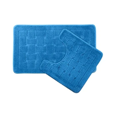 Image of Emma Barclay Orkney Crosshatch 2 Pc Bath Set in Blue Mat 45x75cm/ Pedestal 45x45cm