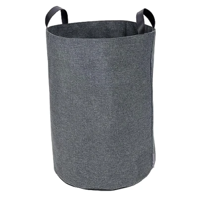 Image of Bigso Box of Sweden Storage Basket for Clothes, Toys etc. Free Standing Laundry with 2 Handles Large Linen Look Polyester and Cardboard Bin Grey
