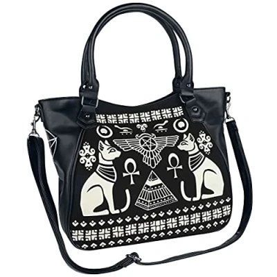 Image of Banned Anubis Women Handbag Black White, Cotton, Polyurethane,