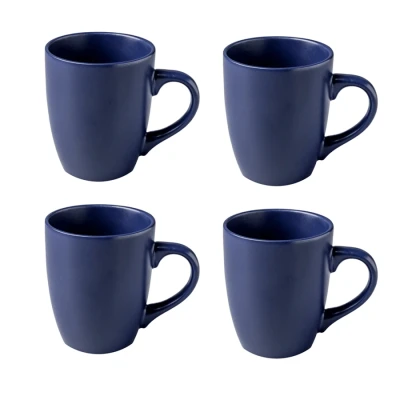 Image of Hodge and Set of 4 Stoneware Ceramic Mugs Coffee Tea Cups Home Drinkware 12oz White