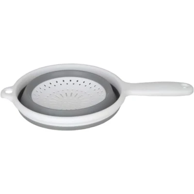 Image of Citystores® Pop &amp; Store Collapsible Food Colander with Handle White and Grey Silicone Pasta, Potatoes Vegetables Medium 8&quot; 0672