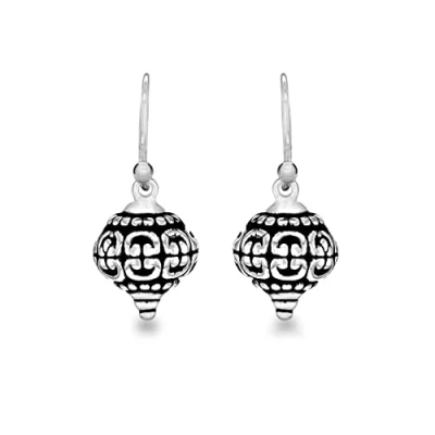 Image of Tuscany Silver Women&#039;s Sterling Oxidised Antique Style Patterned Drop Earrings, 10.5 x 24 mm