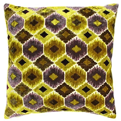Image of Riva Paoletti Ares Polyester Filled Cushion Citrine Yellow Modern Global Ikat Design Textured Jacquard Velvet Fabric Knife Edges 68% 32% Viscose 55 x 55cm (22&quot; 22&quot; inches)