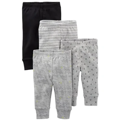 Image of Simple Joys by Carter&#039;s Baby 4 Pack Neutral Pant, Black Bananas/Grey/White, 24 Months (Pack of 4)