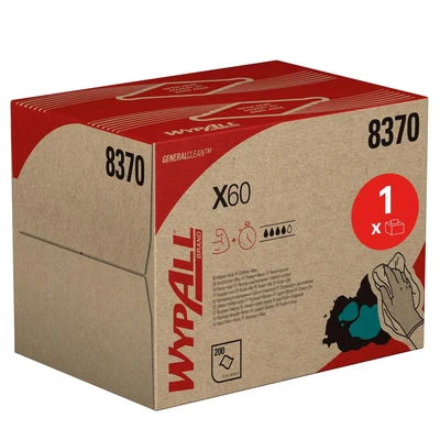 Image of Wypall X60 Cloths 8370 Blue Cleaning 1 Pop Up Box x 200 Wiping (200 total)