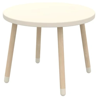 Image of FLEXA DOTS Kids Table Ø60cm Toddler Desk and Child&#039;s Play Solid Ash Painted MDF Ideal for Playroom, Nursery, Kitchen, or Living Room Cream White