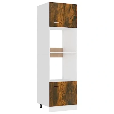 Image of vidaXL Microwave Cabinet in Smoked Oak Freestanding Kitchen Pantry with 4 Shelves made from Engineered Wood 60x57x207 cm Sturdy, Spacious and Versatile