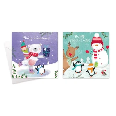 Image of Tallon Pack of 10 Assorted Christmas Cards Snowman and Polar Bear Theme, 2 Designs, Eco Friendly Packaging 100% Recyclable, 14cm x