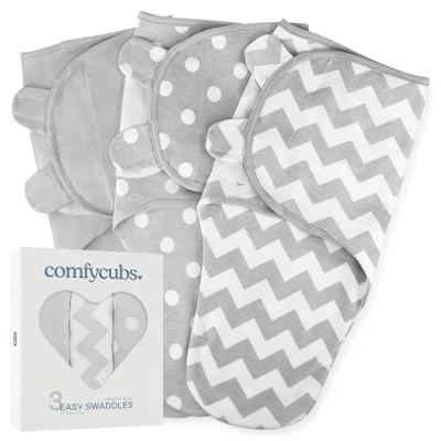 Image of Comfy Cubs Baby Blanket, Swaddle Blanket 3 6 months, Newborn Essentials, Infant Sleep Sack Wrap, 100% Breathable Cotton, Boy Girl, Adjustable Pack (Grey, Large)