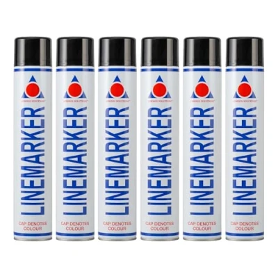 Image of Aerosol Solutions Line Marker, Grass and Road Spray Paint, Black, 750 ml (Pack of 6)