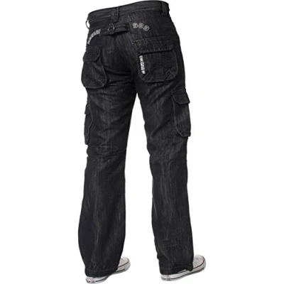 Image of New ENZO Mens Designer Cargo Combat Denim Jeans Pants All Waist Size Black 34 W X 34L