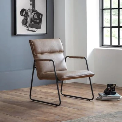 Image of Julian Bowen CHAIR, Brown Faux Leather/Black Metal Frame, Height: 82, Width: 60, Depth: 73cm