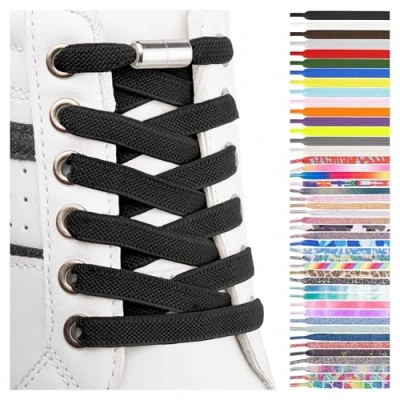 Image of SULPO Elastic rubber laces without ties, flat, with screw closure, Black 2 Pairs, One Size