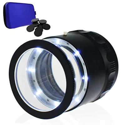 Image of Scale Loupe 10x Magnification 8 LED Light 9 Glass Chart Jewelers Eye Magnifier 25mm Field of View