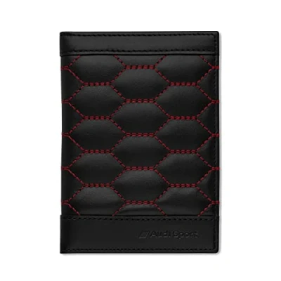 Image of Audi 3152201500 Vehicle Registration Cover Leather Documents RFID Case Black/Red Sport Design