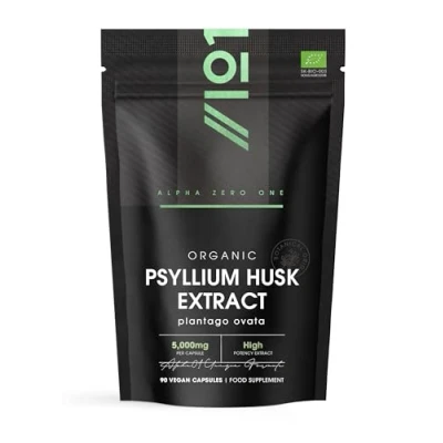 Image of Organic Psyllium Husk Extract 5000mg Potent 10:1 Natural Prebiotic Fibre Supplement from Raw Plantago Ovata Seeds 90 Vegan Capsules