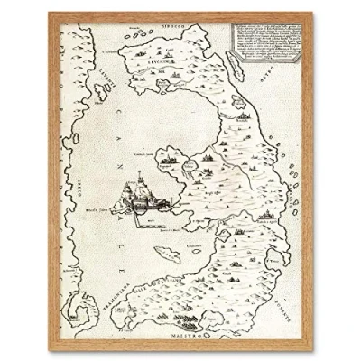 Image of Wee Blue Coo Map Greek Island Corfu Antique Greece Art Print Framed Poster Wall Decor 12X16 Inch