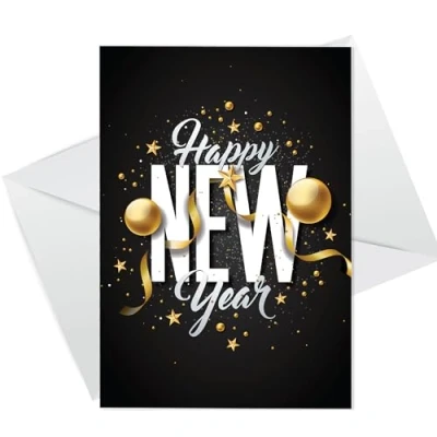 Image of RED OCEAN Happy New Year Card, Greetings Card With Envelope, Years Eve for Families Friend Colleagues Neighbours, Celebration