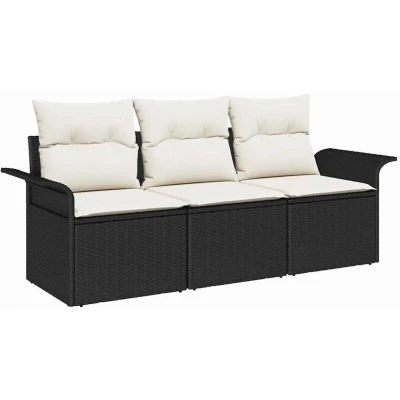 Image of vidaXL 3 Piece Garden Sofa Set with Cushions Black Poly Rattan