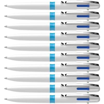 Image of Schneider Take 4 Ballpoint Pen Multicoloured (4 Colours, Refillable Refills, Recycled Plastic), White/Light Blue, Pack of 10