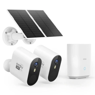 Image of AOSU 5MP Solar Security Camera System, Outdoor Wireless Home CCTV Cameras Set with 32GB Local Recording No Monthly Fee, 3K Vedio, Motion Sensor, IP67, Color Night Vision(2 Cam Kit)