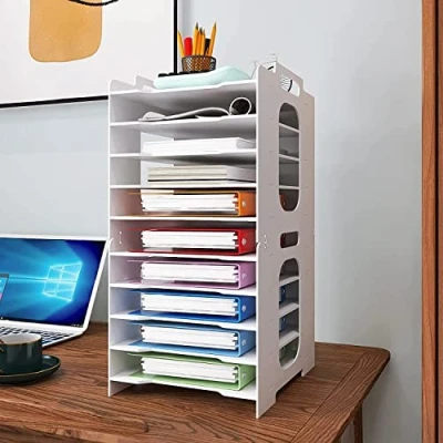 Image of PUNCIA 10 Tiers Office A4 Paper Storage Organizer Letter Tray Desktop White File Holder Mail Rack &amp; Stackable Support Desk Tidy Document Notebooks for Home School