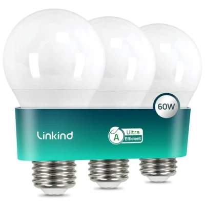 Image of Linkind E27 Screw Bulbs,Ultra Efficient Class A LED Bulbs, 3.8W (60W Equivalent), Neutral White 4000K Bulb, 806LM Edison Light Energy Saving Non Dimmable, Pack of 3