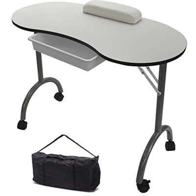 Image of RayGar White Portable Foldable Mobile Manicure Nail Art Beauty Salon Table Desk With Pull Out Drawer + Wrist Rest Carry Bag