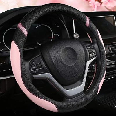 Image of Steering Wheel Cover for Women Leather Universal Covers Car 15 inch (Pink)
