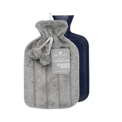 Image of Revitale Luxury Cosy Faux Fur Pom Hot Water Bottle 2 Litre (Slate Grey)
