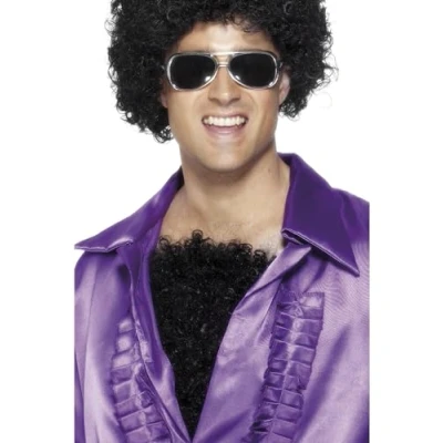 Image of Smiffys Deluxe Hairy Chest, Black on Elastic, 1970&#039;s Disco Fancy Dress, Adult Dress Up Accessories