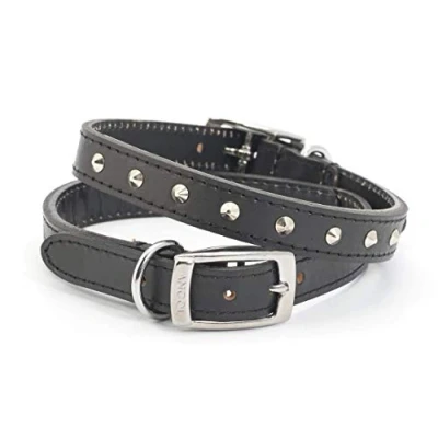 Image of Ancol Comfortable Stylish Leather Black Stud Collar Pet Training Accessory 20 26 cm, Size 1