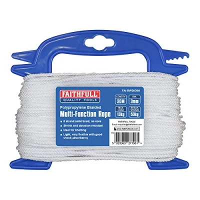 Image of Faithfull FAIRW3030H White Braided Poly Rope 3mm Dia x 30M Max Load 13kg, Breaking Strain 50kg