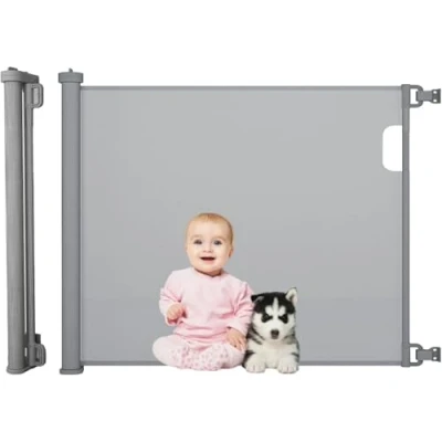 Image of Retractable Stair Gate for Baby &amp; Pets, Extends Up to 140cm Wide, 86cm Tall, One Handed Operation Child Gate, Gates Doorways, Stairs, Indoor Outdoor Use
