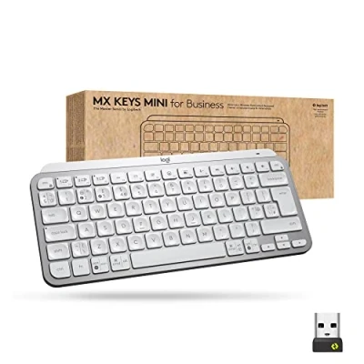 Image of Logitech MX Keys Mini Wireless Illuminated Keyboard for Business, Compact, Logi Bolt Technology, Backlit, Rechargeable, Globally Certified, Windows/Mac/Chrome/Linux, QWERTY UK English Light Grey