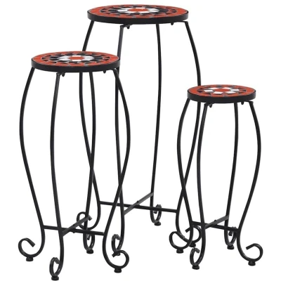 Image of vidaXL Mosaic Tables 3 pcs Terracotta and White Ceramic