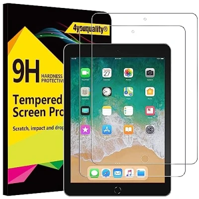 Image of 4youquality [2 Pack Screen Protector for iPad 9.7 Inch (6th/5th Generation, 2018/2017 Model), Air 1, 2, Pro Inch, 9H Tempered Glass Film, Anti Scratch, Impact Resistant