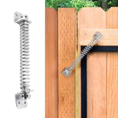Image of Garden Mile 8&quot; Zinc Plated Galvanised Gate Spring Latch Lock Shed Door Catch with Fittings Closer Heavy Duty Adjustable Tension Indoor Outdoor Use Weather Resistant