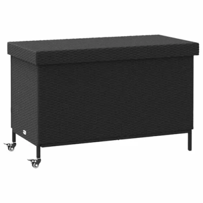 Image of vidaXL Garden Storage Box with Wheels Black 110x55x73 cm Poly Rattan