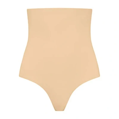 Image of Bye Bra Invisible Thong, High Waist, Low Control, No Stitch, Cotton Gusset, Lightweight, 3 Colors, S XXL Beige