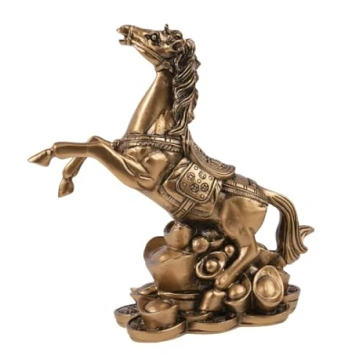 Image of lachineuse Lucky Horse Figurine Feng Shui Equestrian Statue Symbol of Wealth &amp; Abundance for Office, Home Asian Chinese Decoration 16.5 x cm Gold
