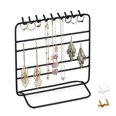 Image of Relaxdays jewellery stand, necklaces, earrings, bracelets, storage, organiser jewellery, HBT 21 x 20 10 cm, black, 1 piece