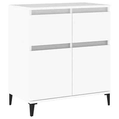 Image of vidaXL White Sideboard Durable Engineered Wood Large Storage with 2 Drawers and Compartments Versatile, Modern Design for Living Room, Kitchen, Bedroom