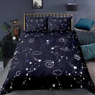 Image of Loussiesd Constellation Comforter Cover Single Size Planets Themed Duvet Set Star Galaxies Bedding with 1 Pillowcases Soft Microfiber Zipper Decorative Space Blue Bedspread 2 Piece