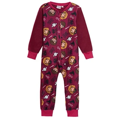 Image of Harry Potter Boys or Girls Unisex Fleece Onesie, Sleepsuit, All in One Pyjamas, Hogwarts Charms Sleepsuit Onezie, Burgundy Age 11 12 Years